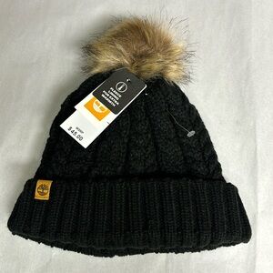 New Timberland Hat Women’s Winter Hat Black Cable Knit Lined Cuffed Beanie Hat